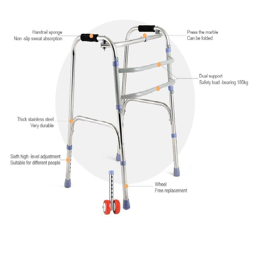 Folding Walker with Wheels Adjustable Height Light but strong easy clean